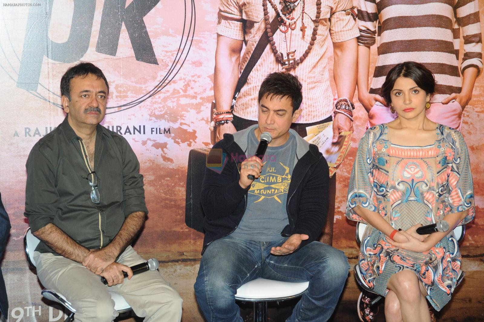 Aamir khan, Anushka Sharma, Rajkumar Hirani at PK Movie Press Meet in Hyderabad on 9th Dec 2014