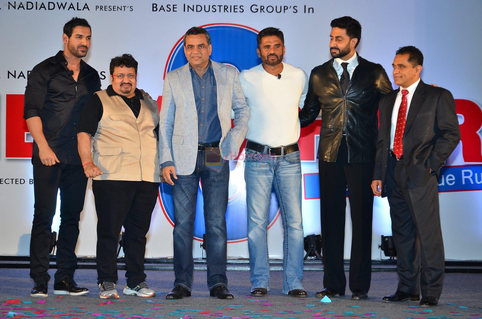 John Abraham, Abhishek Bachchan, Sunil Shetty, Paresh Rawal, Neeraj Vora at Phir Hera Pheri launch in J W Marriott, Mumbai on 12th Jan 2015