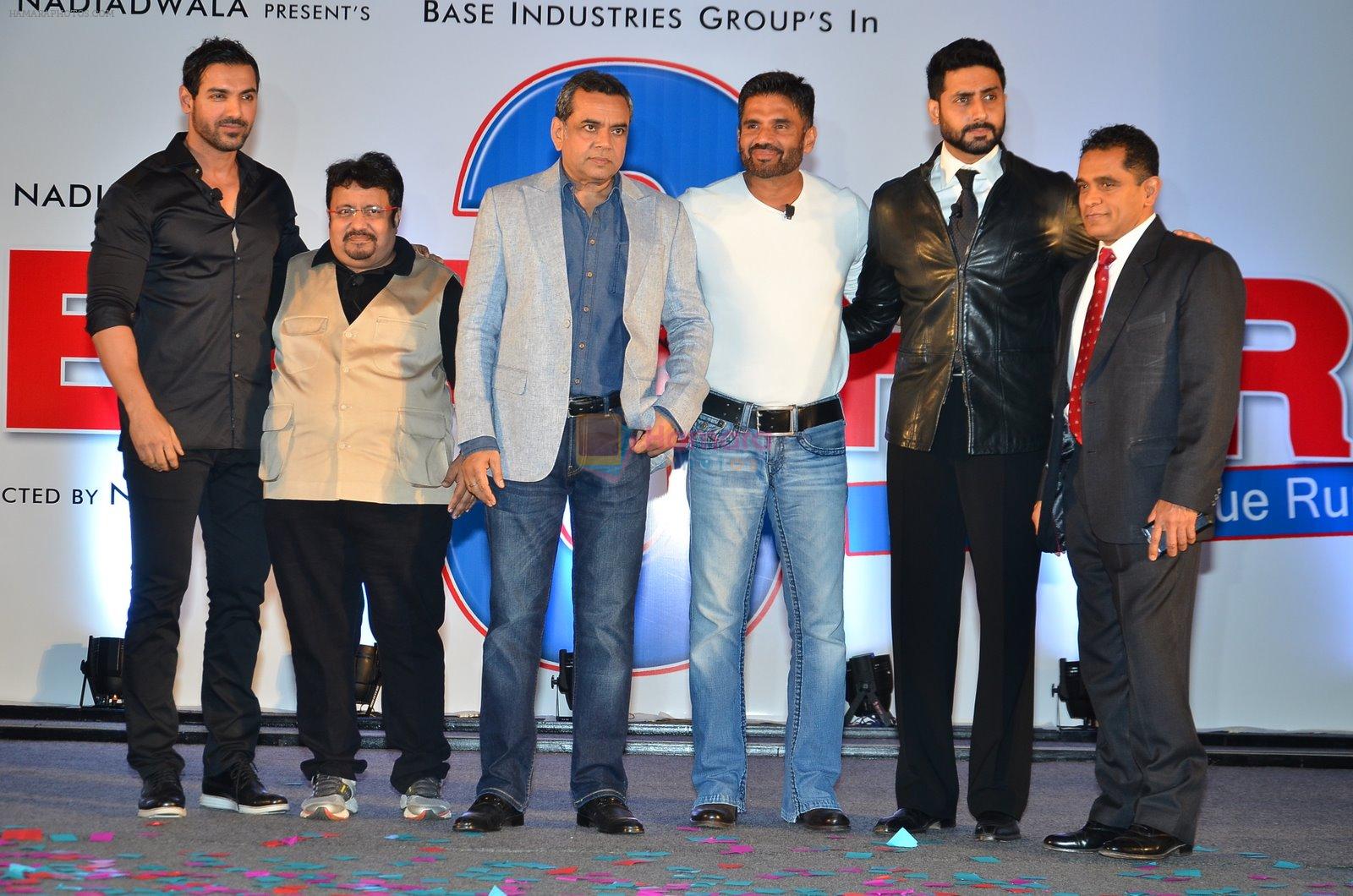 John Abraham, Abhishek Bachchan, Sunil Shetty, Paresh Rawal, Neeraj Vora at Phir Hera Pheri launch in J W Marriott, Mumbai on 12th Jan 2015