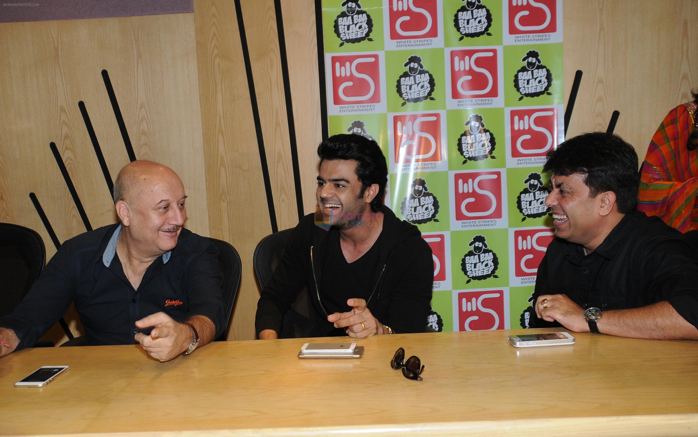 Anupam Kher, Manish Paul with Sunjiv Puri (Writer) at the launch of the film Baa Baa Black Sheep