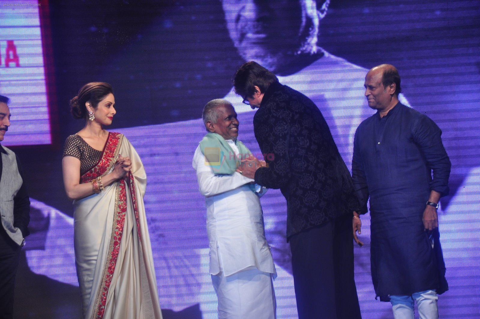 Sridevi, Ilaiyaraaja, Amitabh Bachchan, Rajinikanth at Shamitabh music launch in Taj Land's End, Mumbai on 20th Jan 2015