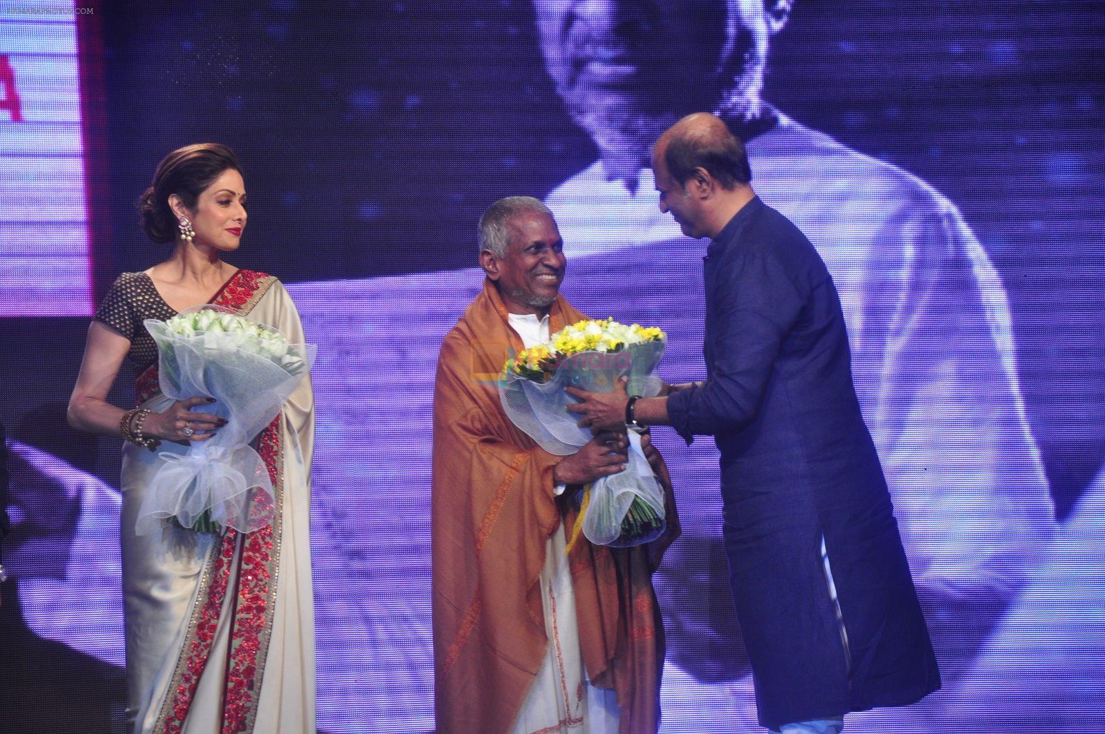 Sridevi, Ilaiyaraaja, Rajinikanth at Shamitabh music launch in Taj Land's End, Mumbai on 20th Jan 2015