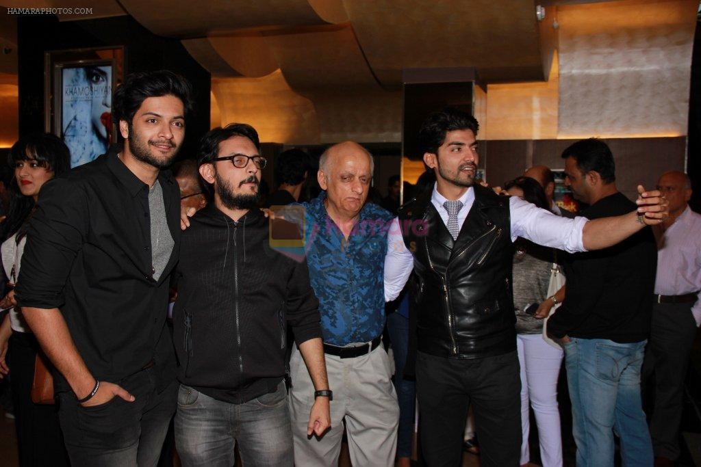 Ali Fazal, Vishesh Bhatt, Mukesh Bhatt, Gurmeet Choudhary at the Premiere of Khamoshiyaan in Mumbai on 29th Jan 2015
