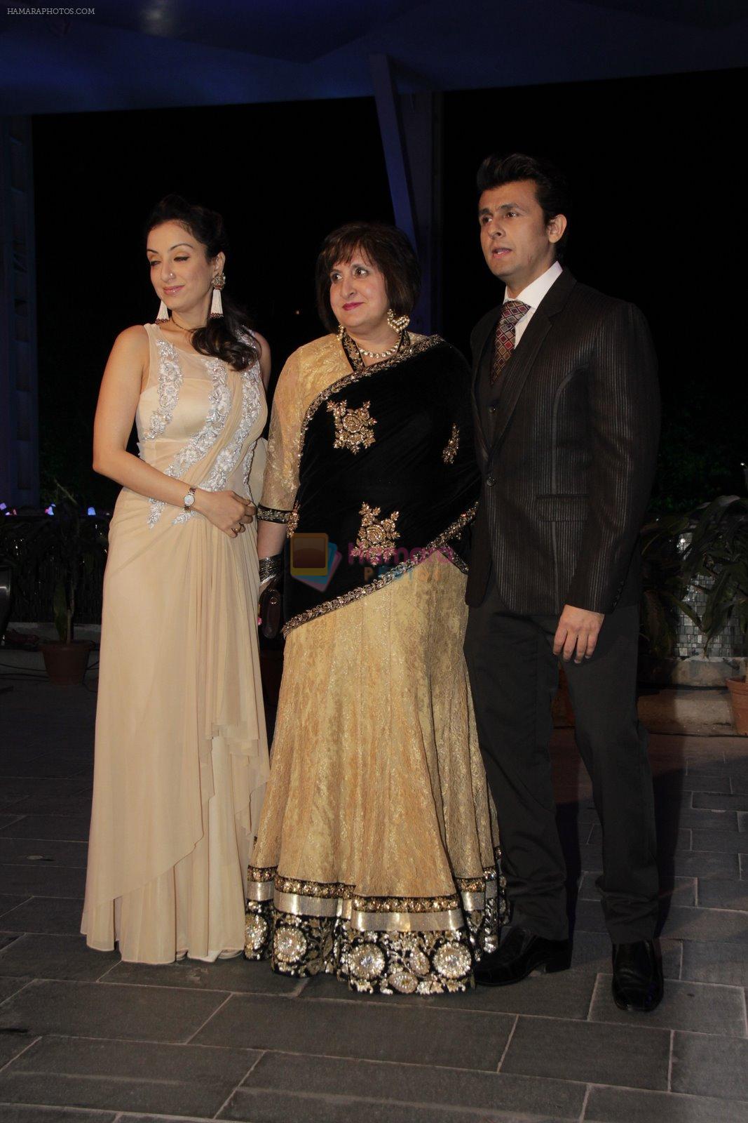 Sonu Nigam, Madhurima Nigam at Smita Thackeray's son wedding reception in Sahara Star, Mumbai on 13th Feb 2015