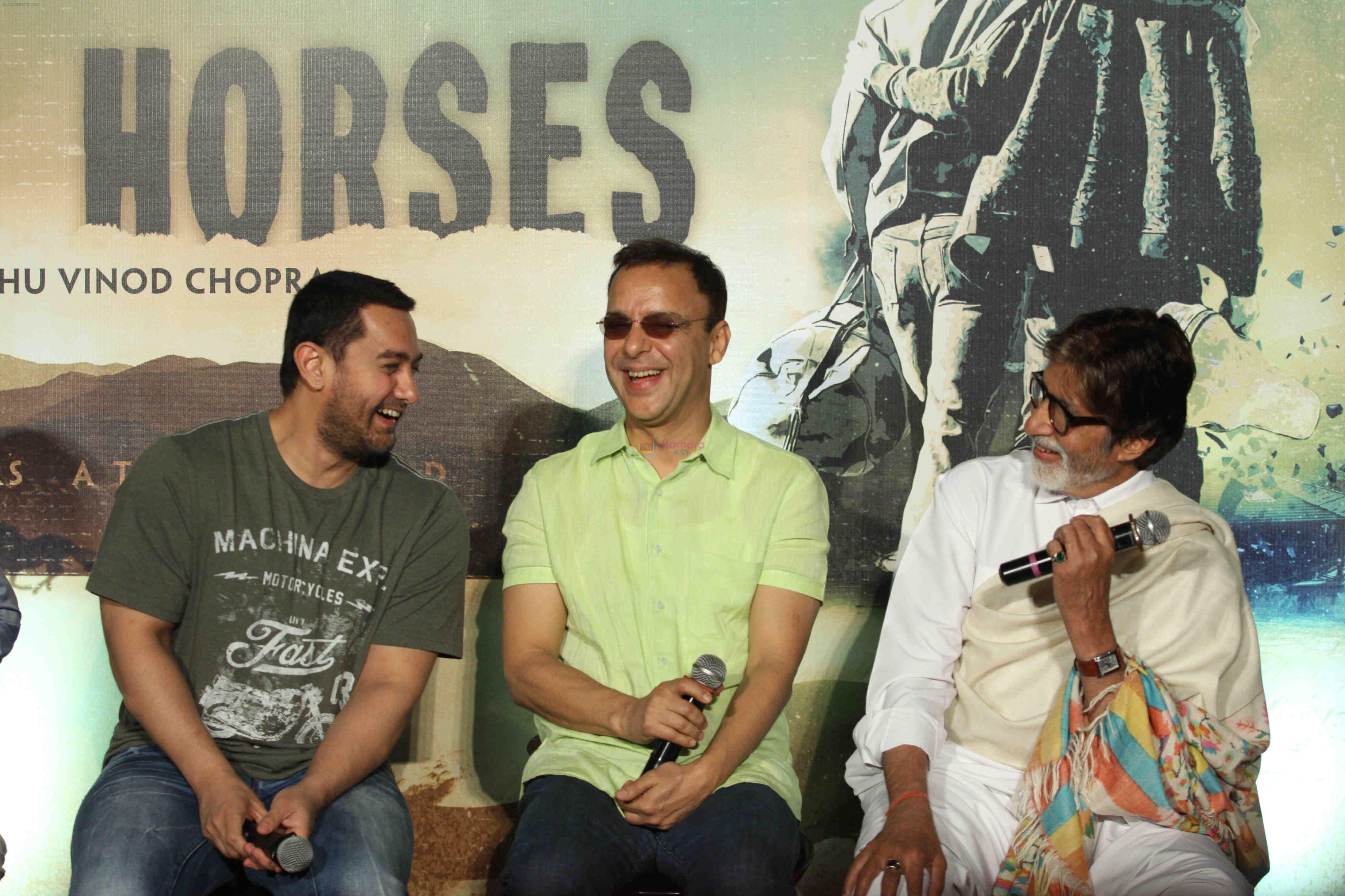 Amitabh Bachchan, Aamir Khan,Vidhu Vinod Chopra at the trailer launch of Vidhu Vinod Chopra's maiden Hollywood film Broken Horses in PVR Cinemas on 10th March 2015
