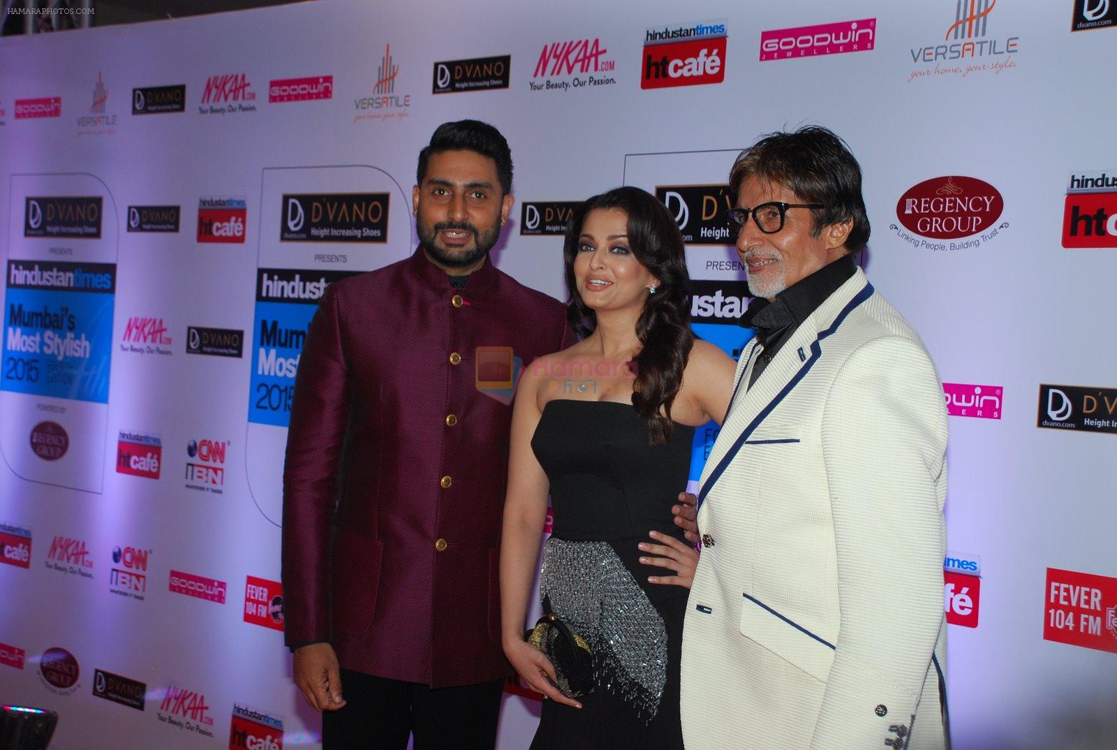 Abhishek Bachchan, Aishwarya Rai Bachchan, Amitabh Bachchan at HT Mumbai's Most Stylish Awards 2015 in Mumbai on 26th March 2015