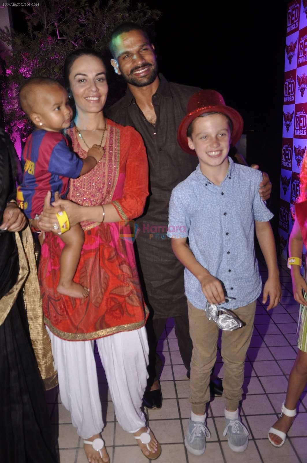 Shikhar Dhwan snapped with wife and kids at RED FM bash for Sunrisers Hyderabad team in Lower Parel on 26th April 2015