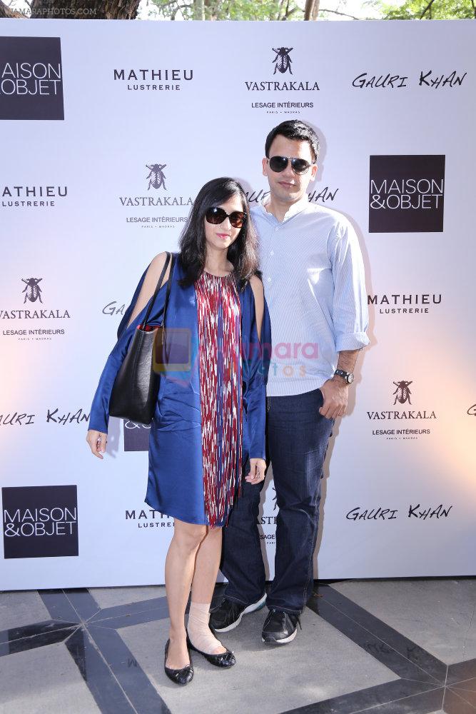 Nachiket Barve with wife at Hi tea at Gauri Khan's space for Maison & Objet in Khar, Mumbai on 29th April 2015