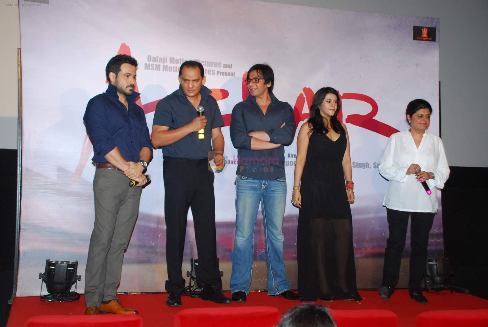Emraan Hashmi, Mohammad Azharuddin, Ekta Kapoor at Ekta Kapoor's Azhar film launch in PVR, Mumbai on 21st May 2015