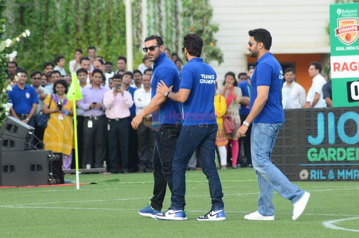 John Abraham, Abhishek Bachchan, Ranbir Kapoor at the launch of Reliance Foundations Jio Gardens and organises Young Champs Football match on 27th May 2015