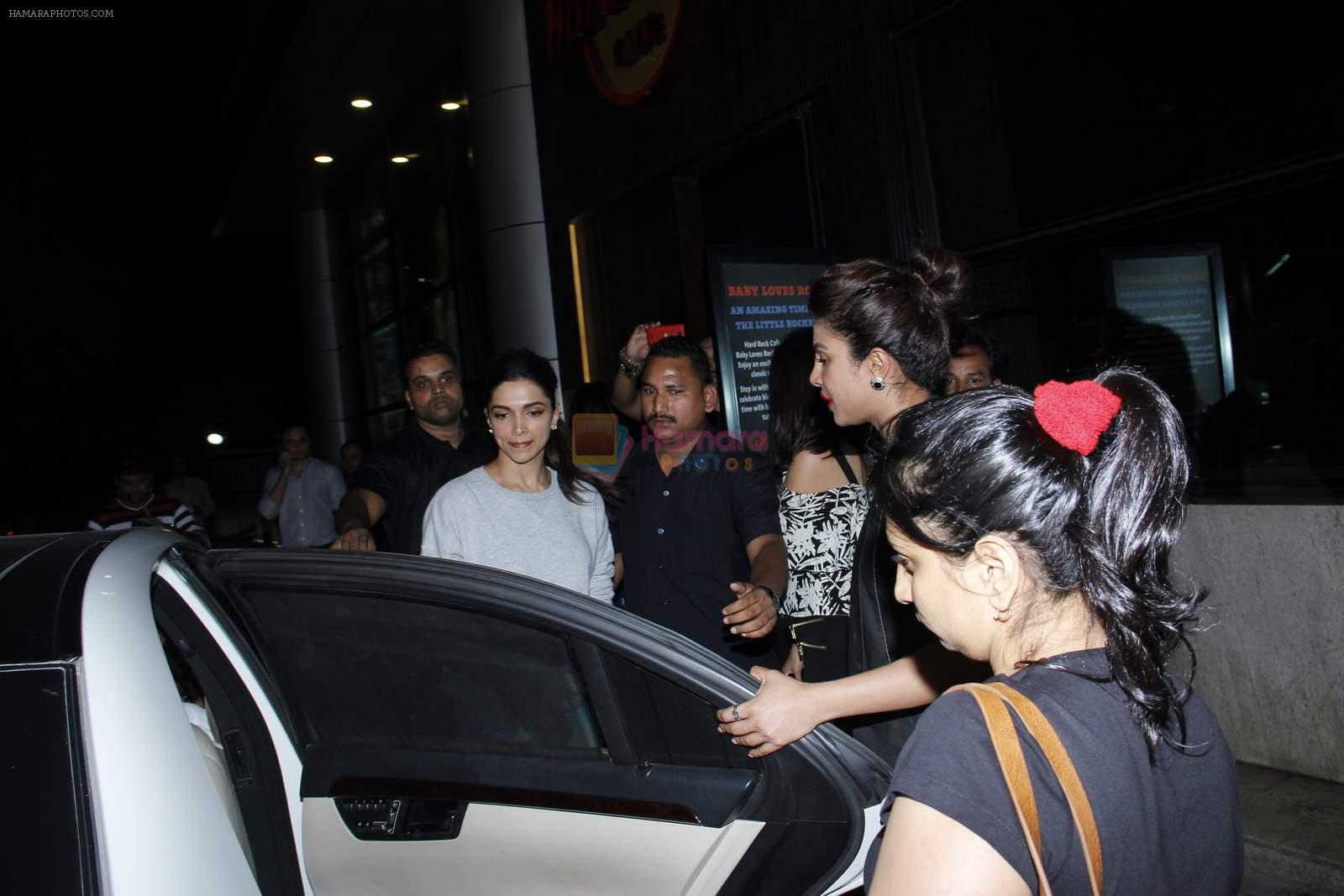 Deepika Padukone, Priyanka Chopra snapped at Hard rock cafe before screening at Yashraj on 3rd June 2015