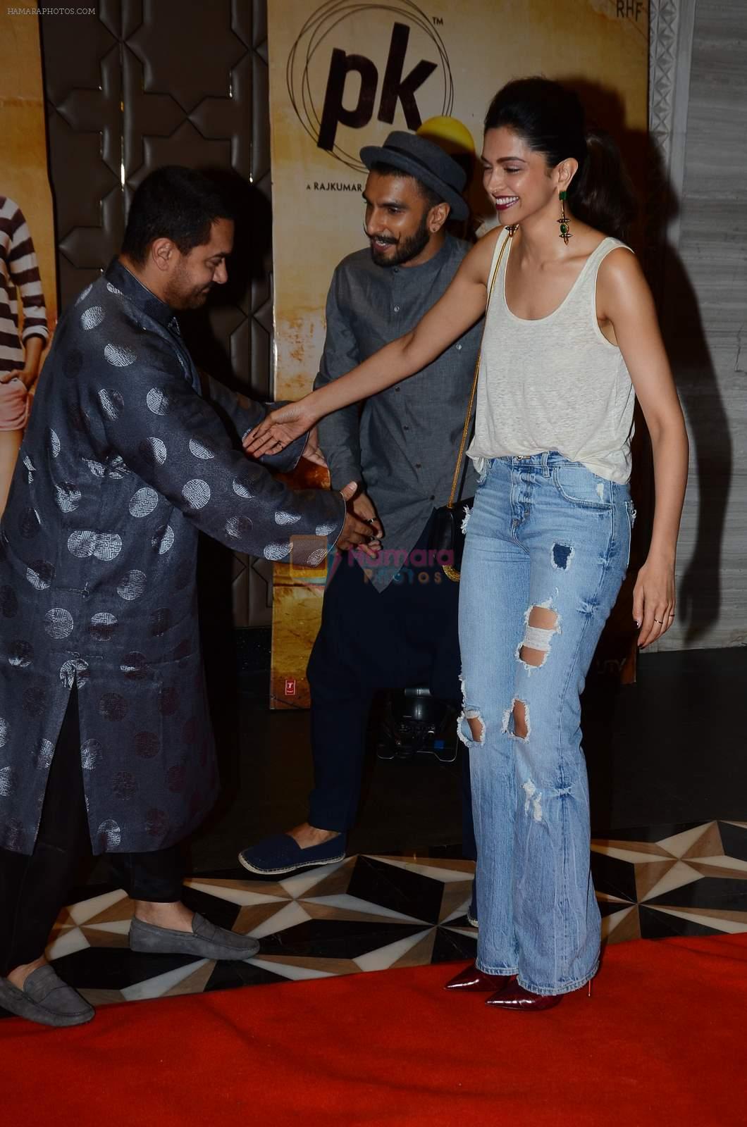 Ranveer Singh, Aamir Khan, Deepika Padukone at PK success bash in Mumbai on 10th June 2015