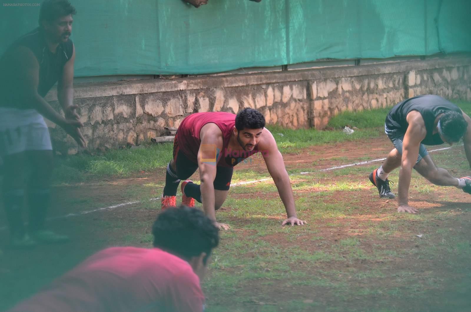 Arjun Kapoor snapped at soccer match practice in Bandra, Mumbai on 12th July 2015