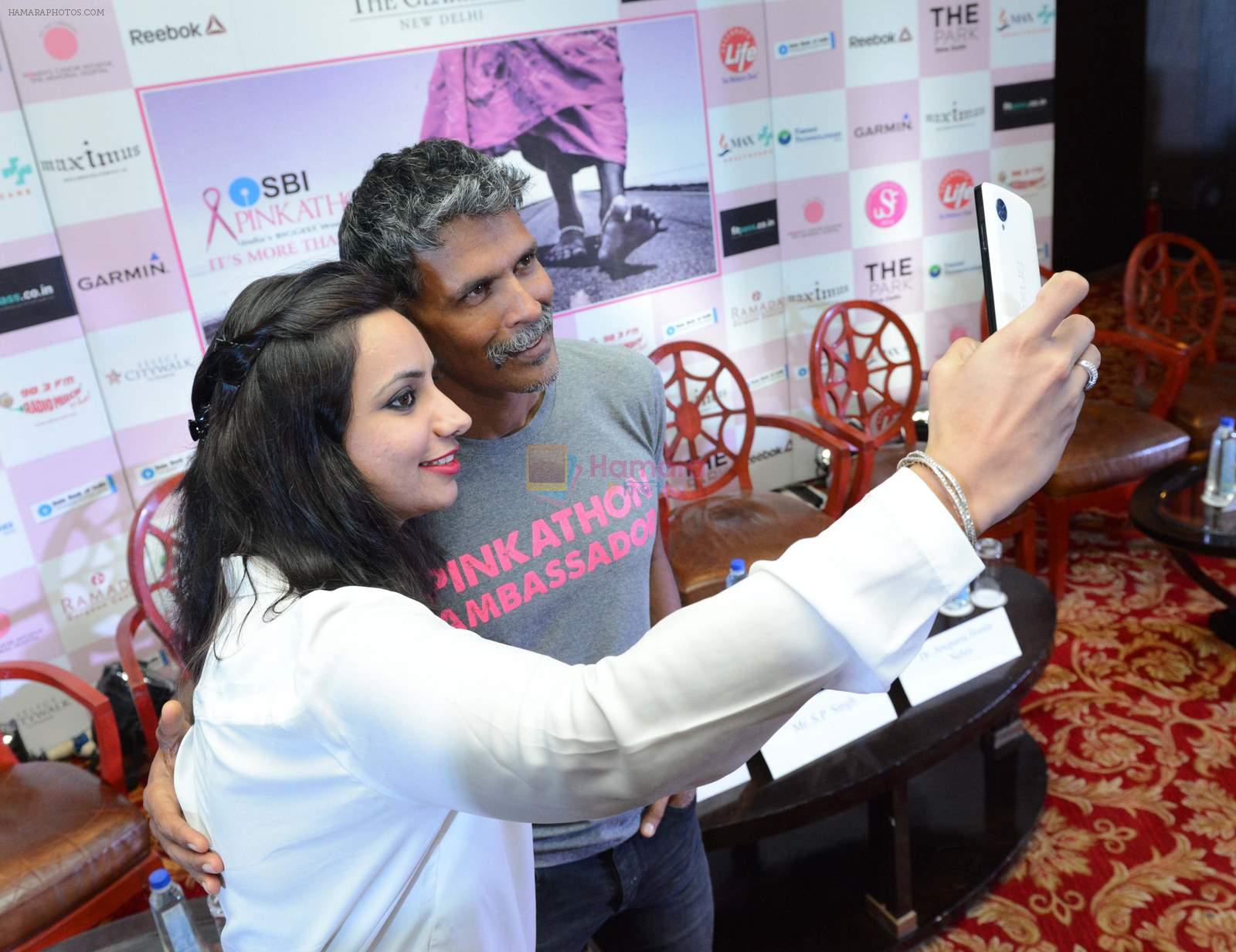 Milind Soman at Pinkathon press meet in Delhi on 28th July 2015