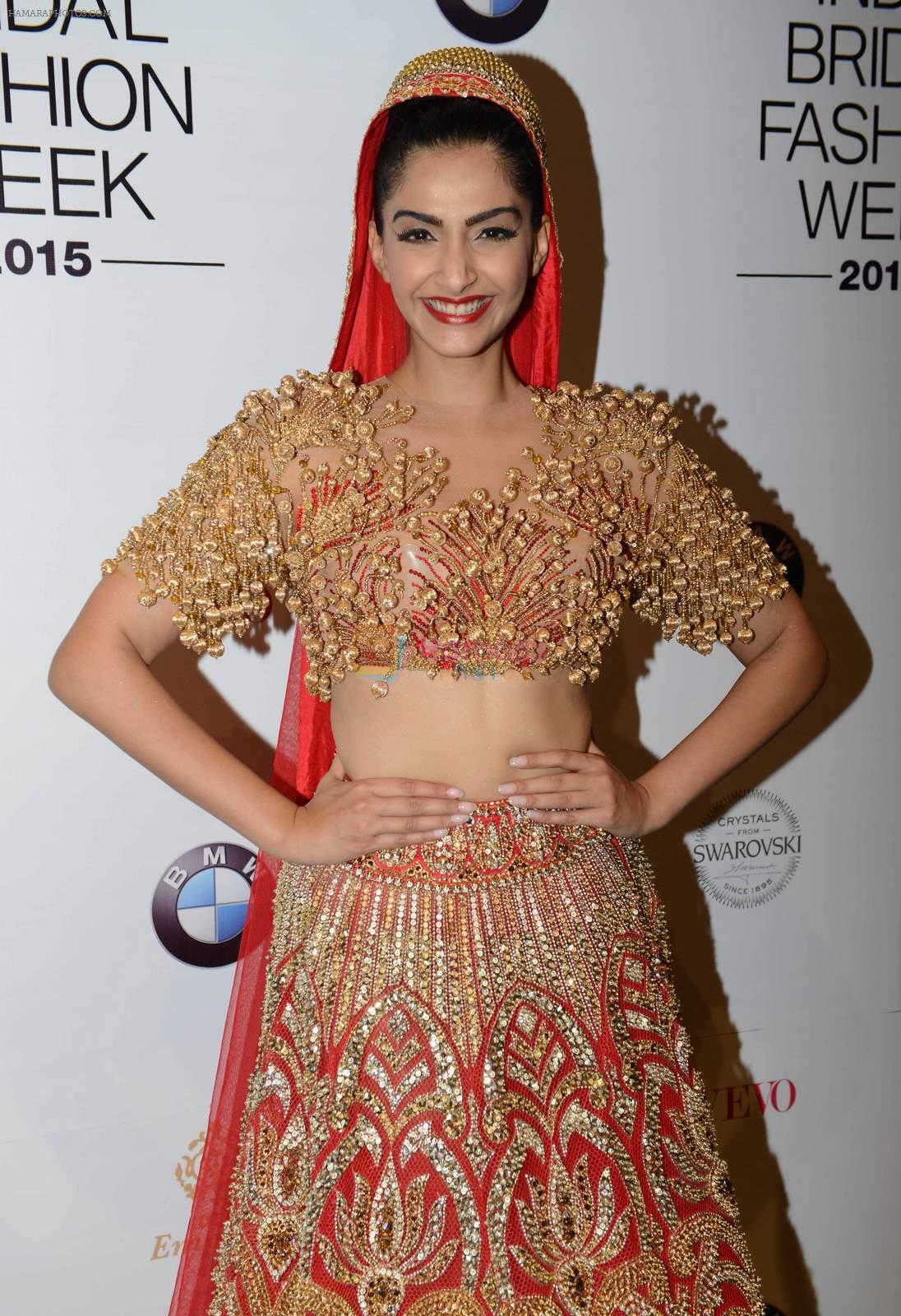 Sonam Kapoor at Abu Jani Sandeep Khosla unveiled their latest collection- VARANASI at the opening of BMW India Bridal Fashion Week on 7th Aug 2015