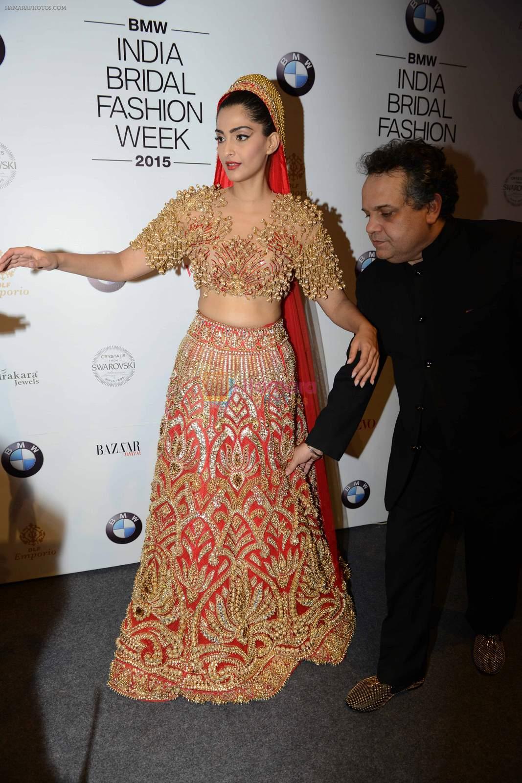 Sonam Kapoor at Abu Jani Sandeep Khosla unveiled their latest collection- VARANASI at the opening of BMW India Bridal Fashion Week on 7th Aug 2015