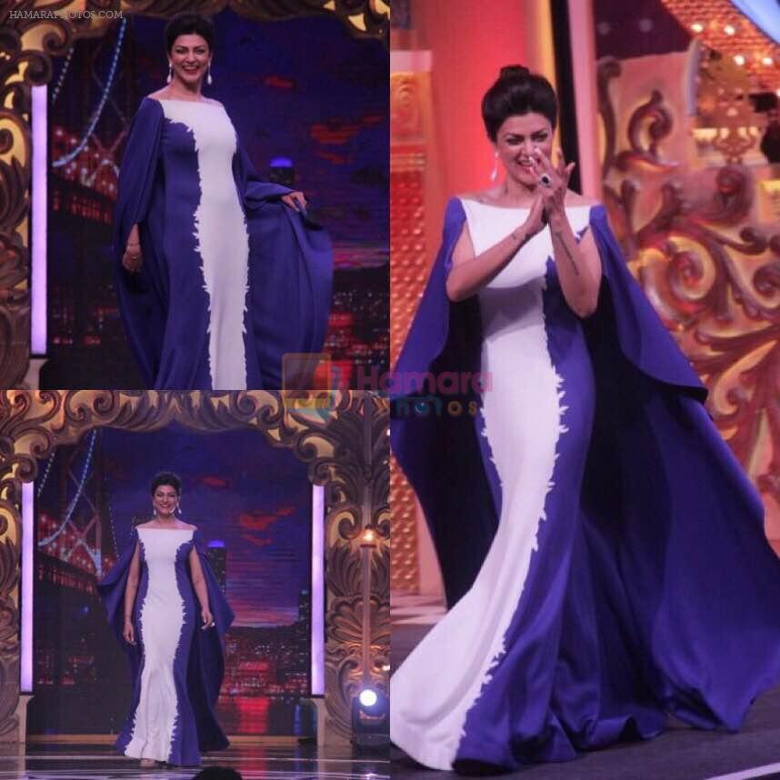Sushmita Sen wearing Mayyur Girotra for her Tv Show Comedyy Super Stars on 13th Sept 2015