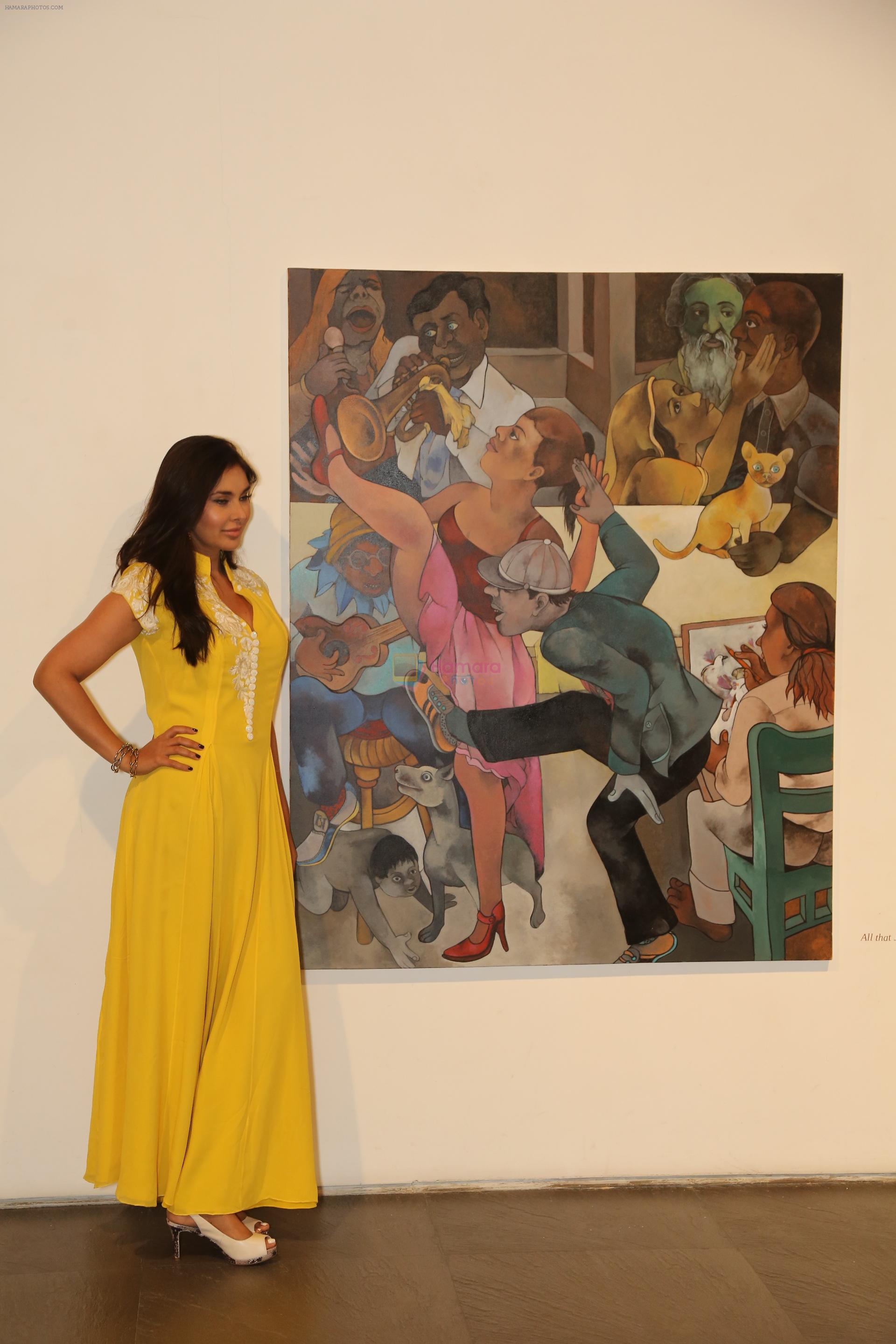 Actress Lisa Ray inaugurated Song of Life unique Art Exhibition by eminent Artist Gurucharan Singh Other guest including Eminent Artist Brinda on 16th Oct 2015