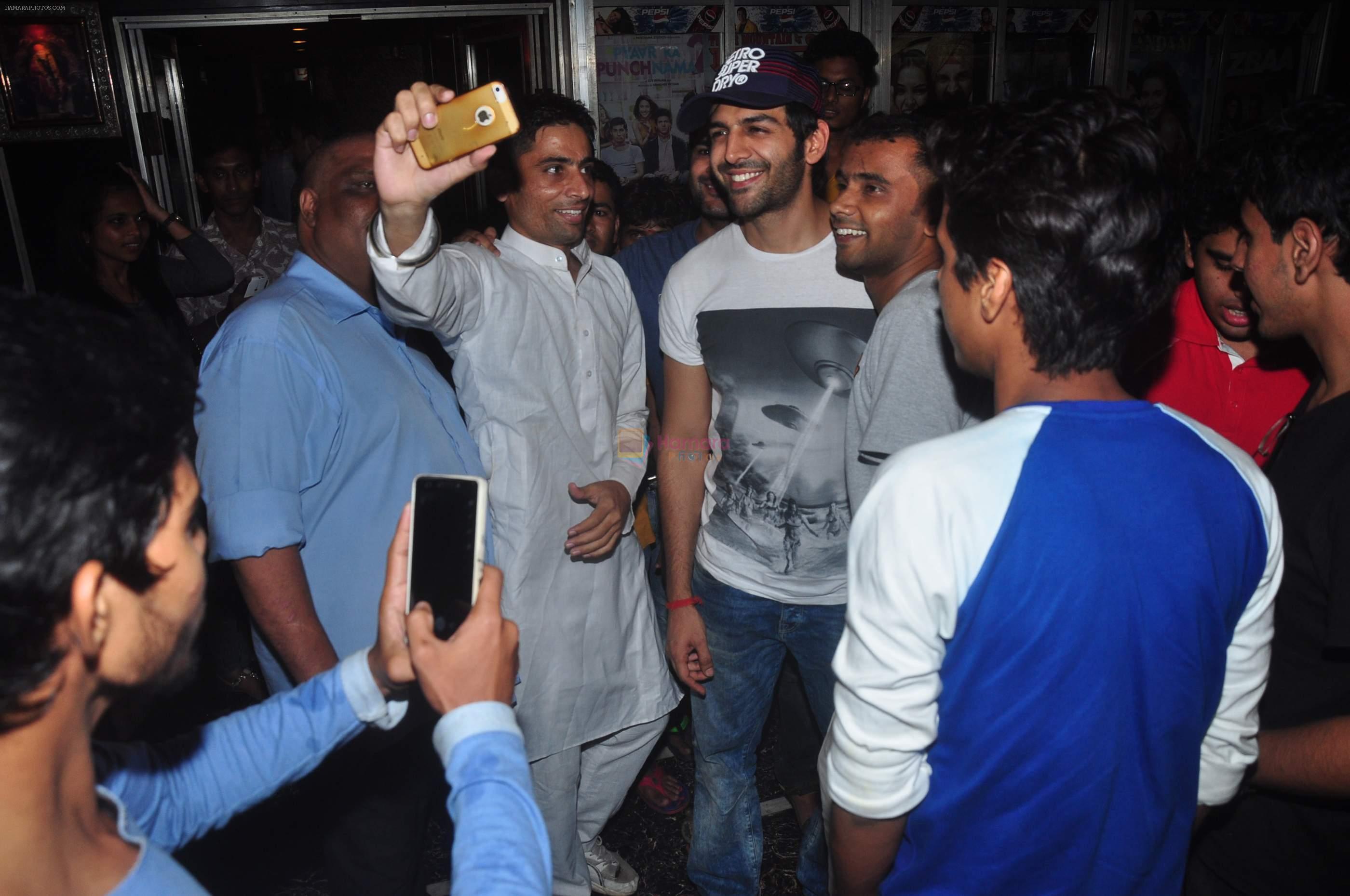 Kartik Aryan of Pyar Ka Panchnama 2 greets fans after the great resonse for the film in Gaiety on 18th Oct 2015