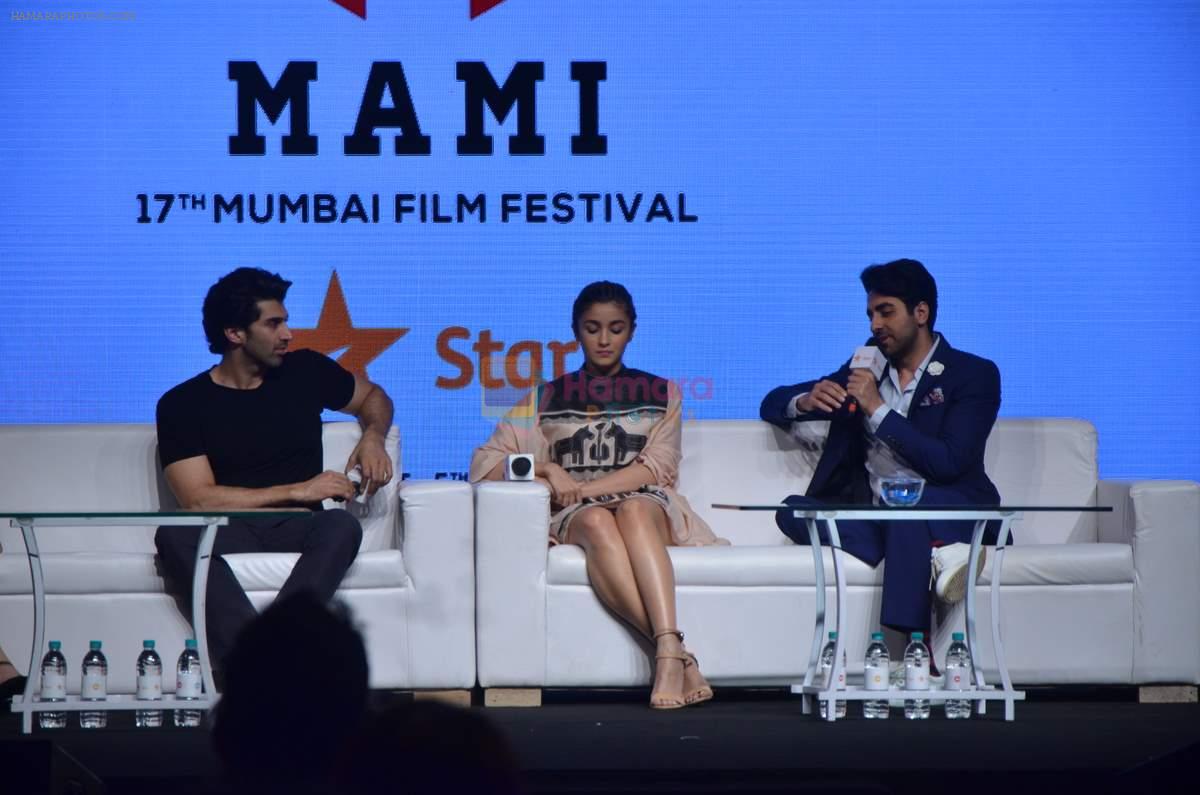 Aditya Roy Kapur, Alia Bhatt,Ayushman Khurana on day 3 of MAMI Film Festival on 31st Oct 2015