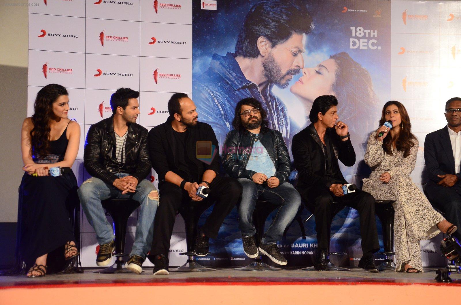 Shahrukh Khan, Kriti Sanon, Varun Dhawan, Kajol, Rohit Shetty, Pritam Chakraborty at Dilwale song launch in Mumbai on 18th Nov 2015