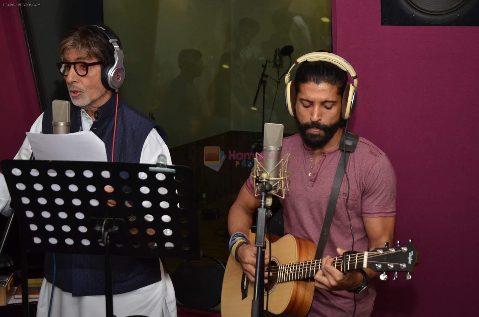 Farhan Akhtar, Amitabh Bachchan at the recording on 13th Dec 2015