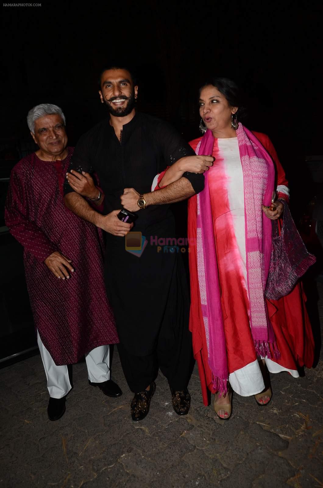 Javed Akhtar, Ranveer Singh, Shabana Azmi at Bajirao Mastani screening in Sunny Super Sound on 17th Dec 2015