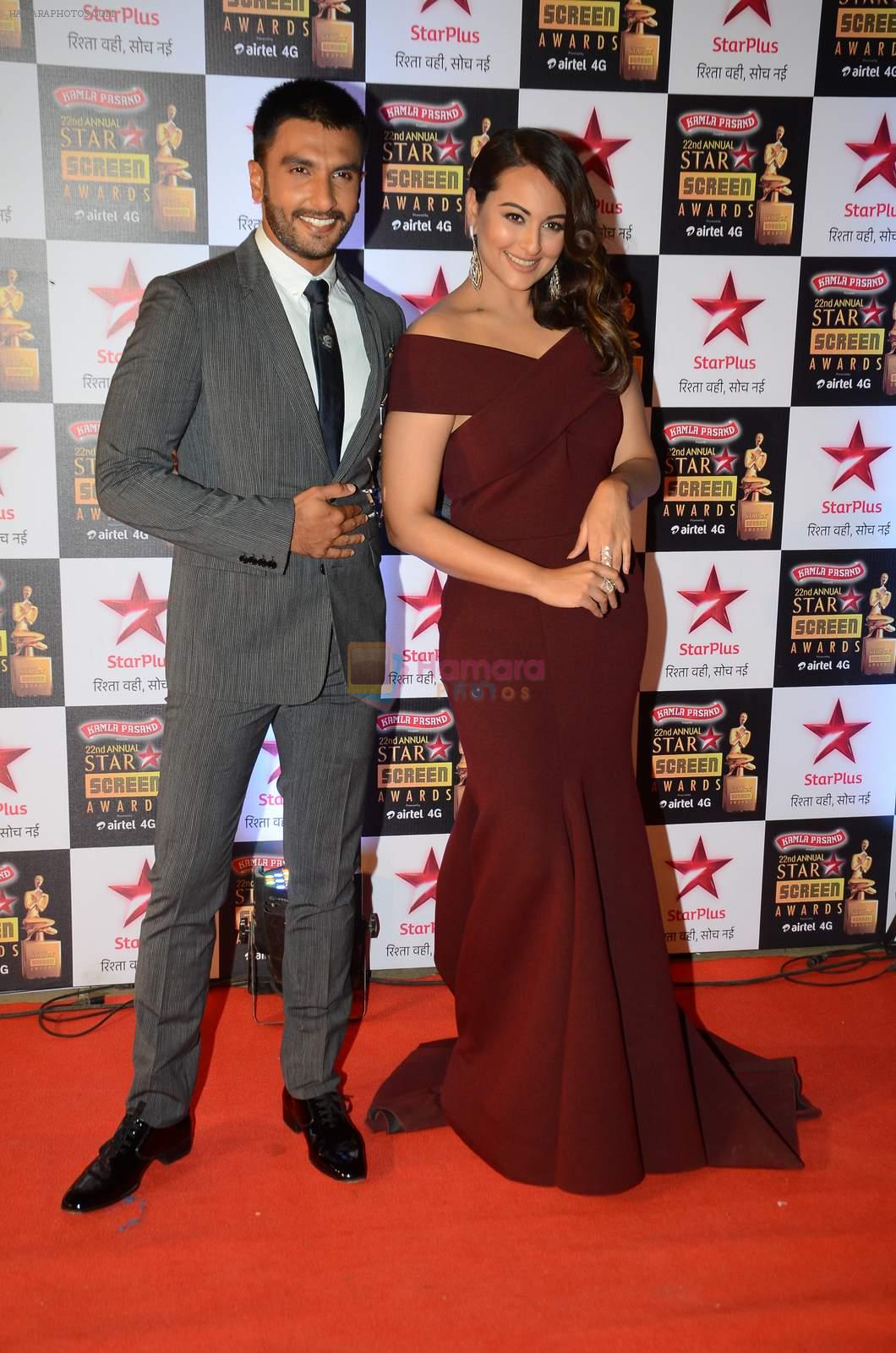 Ranveer Singh, Sonakshi Sinha at Star Screen Awards Red Carpet on 8th Jan 2016