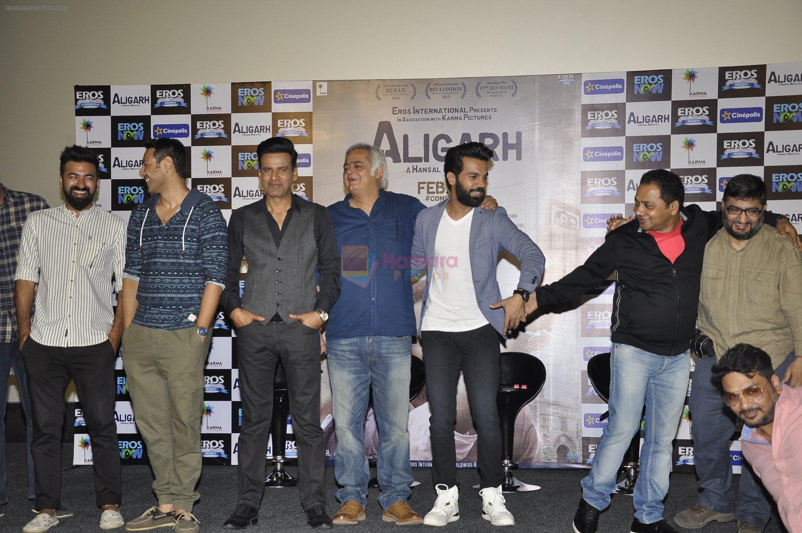 Manoj Bajpai, Raj Kumar Yadav at the launch of  Hansal mehta film Aligargh on 28th Jan 2016