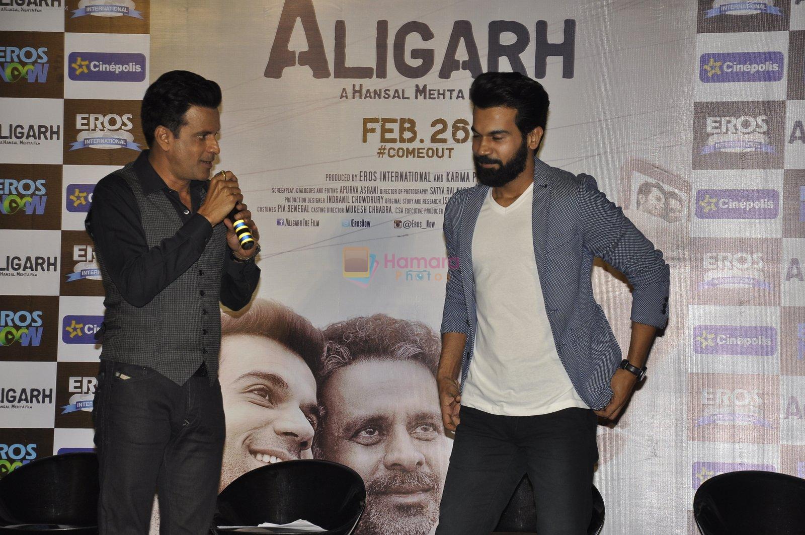 Manoj Bajpai, Raj Kumar Yadav at the launch of film Aligargh on 28th Jan 2016