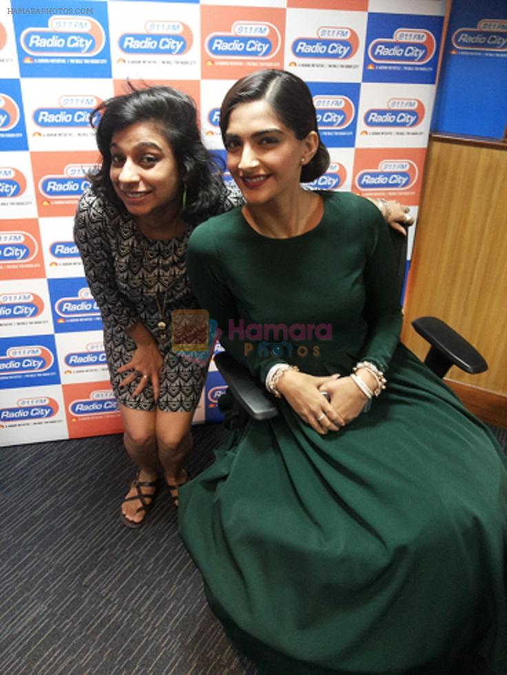 Guest RJ Sonam Kapoor with RJ Sucharita at Radio City 91.1 FM to promote her  film Neerja