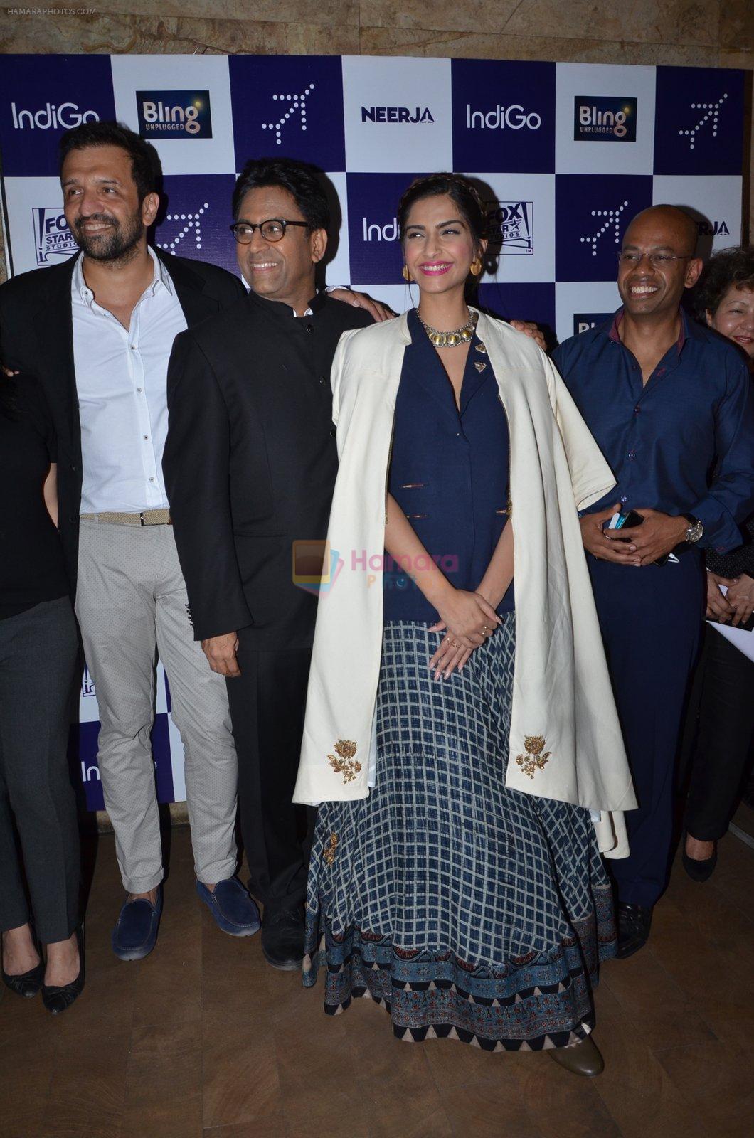 Sonam Kapoor, Atul Kasbekar, Ram Madhvani at Neerja screening with air hostess of Indigo in Mumbai on 18th Feb 2016