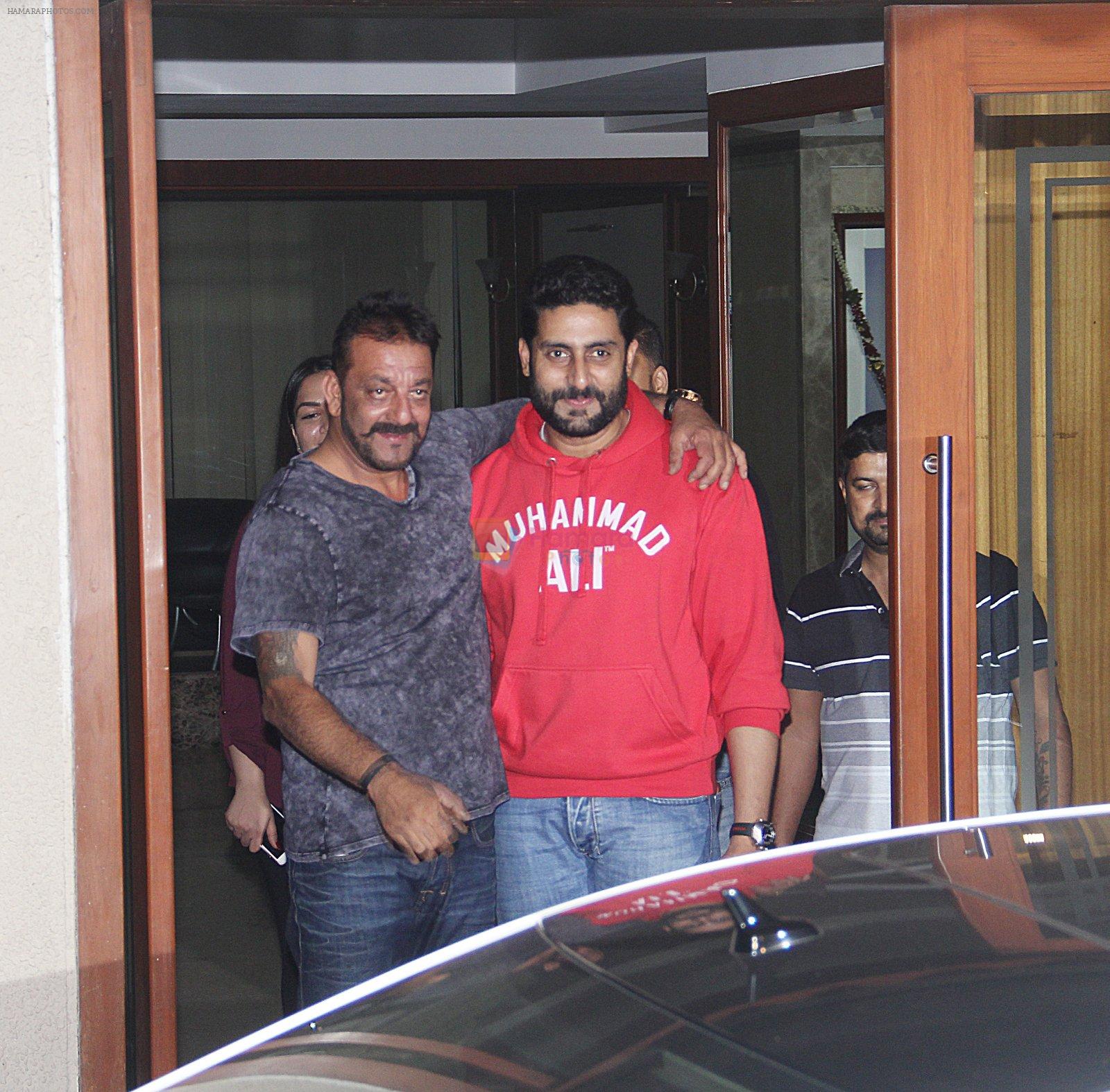 Sanjay Dutt snapped with Abhishek Bachchan at Sanjay Dutt's House on 27th Feb 2016