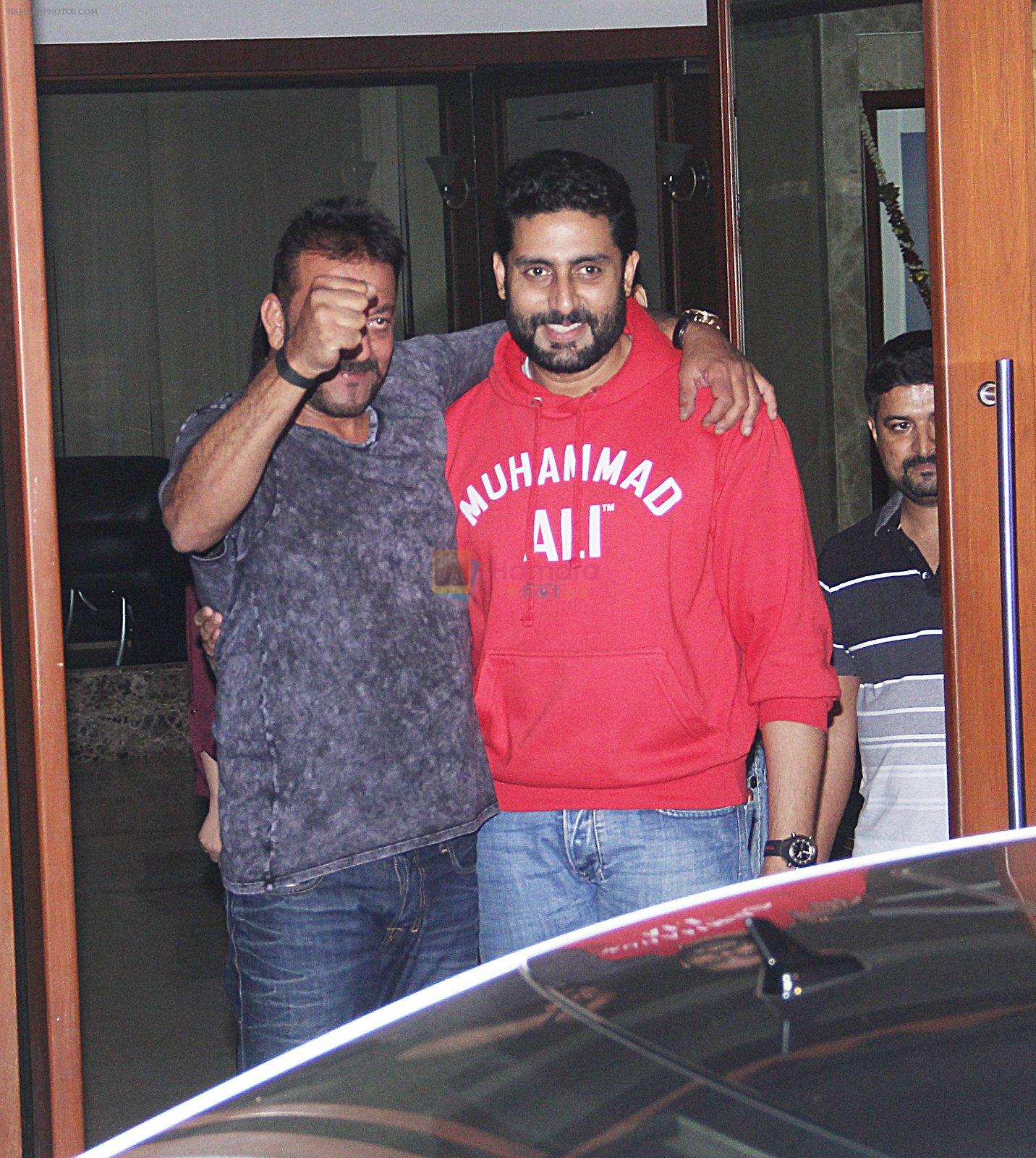Sanjay Dutt snapped with Abhishek Bachchan at Sanjay Dutt's House on 27th Feb 2016
