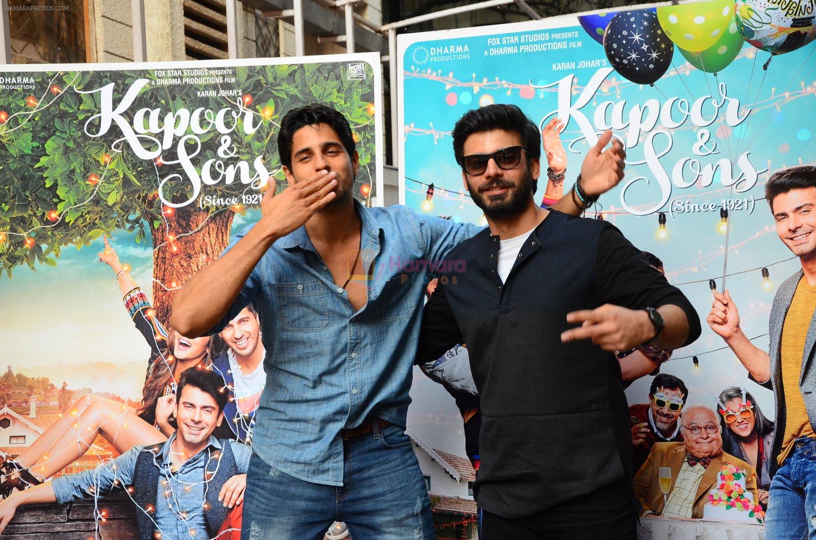 Sidharth Malhotra, Fawad Khan at Kapoor N Sons promotions at Johar's office on 3rd March 2016
