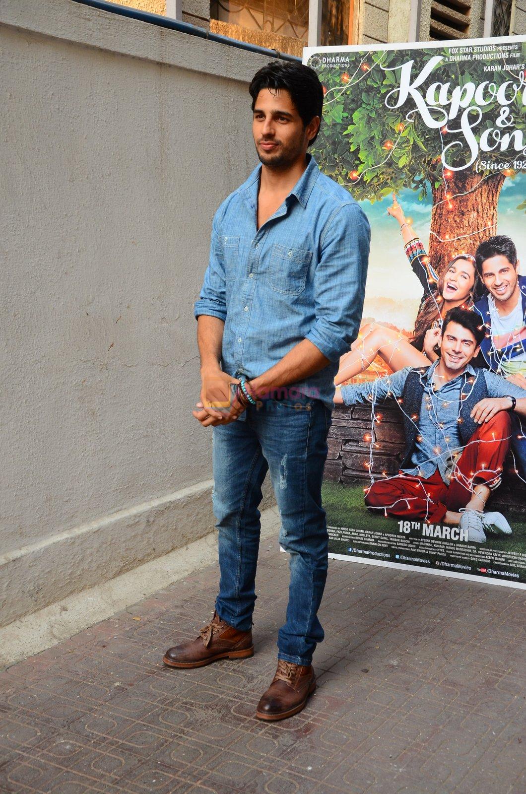Sidharth Malhotra at Kapoor N Sons promotions at Johar's office on 3rd March 2016