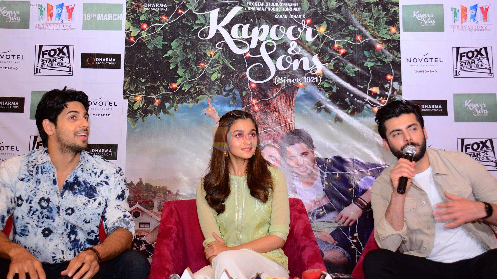 Alia Bhatt, Sidharth Malhotra, Fawad Khan promote Kapoor & Sons in Ahmedabad on 12th March 2016
