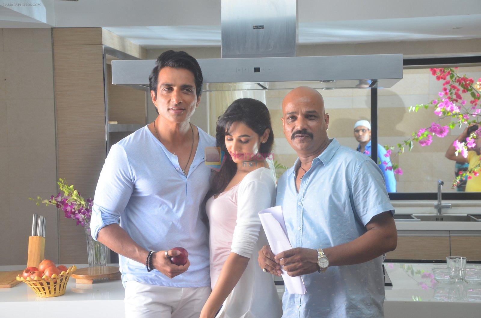 Sonu Sood and Sonal Chauhan during the ad shoot of Texmo Pipe Fittings in Mumbai on March 26, 2016