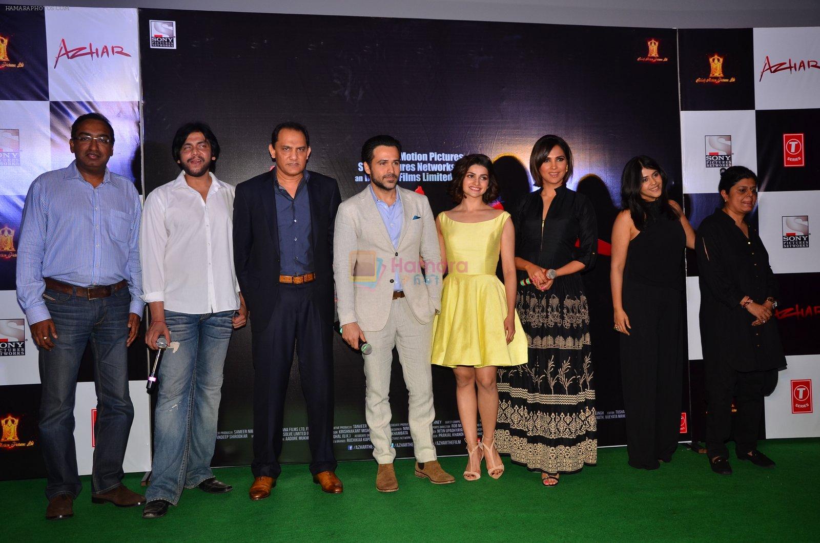 Tony D'souza, Mohammad Azharuddin, Nargis Fakhri, Emraan Hashmi, Prachi Desai, Lara Dutta, Ekta Kapoor, Sneha Rajani at Trailer launch of Azhar on 1st April 2016