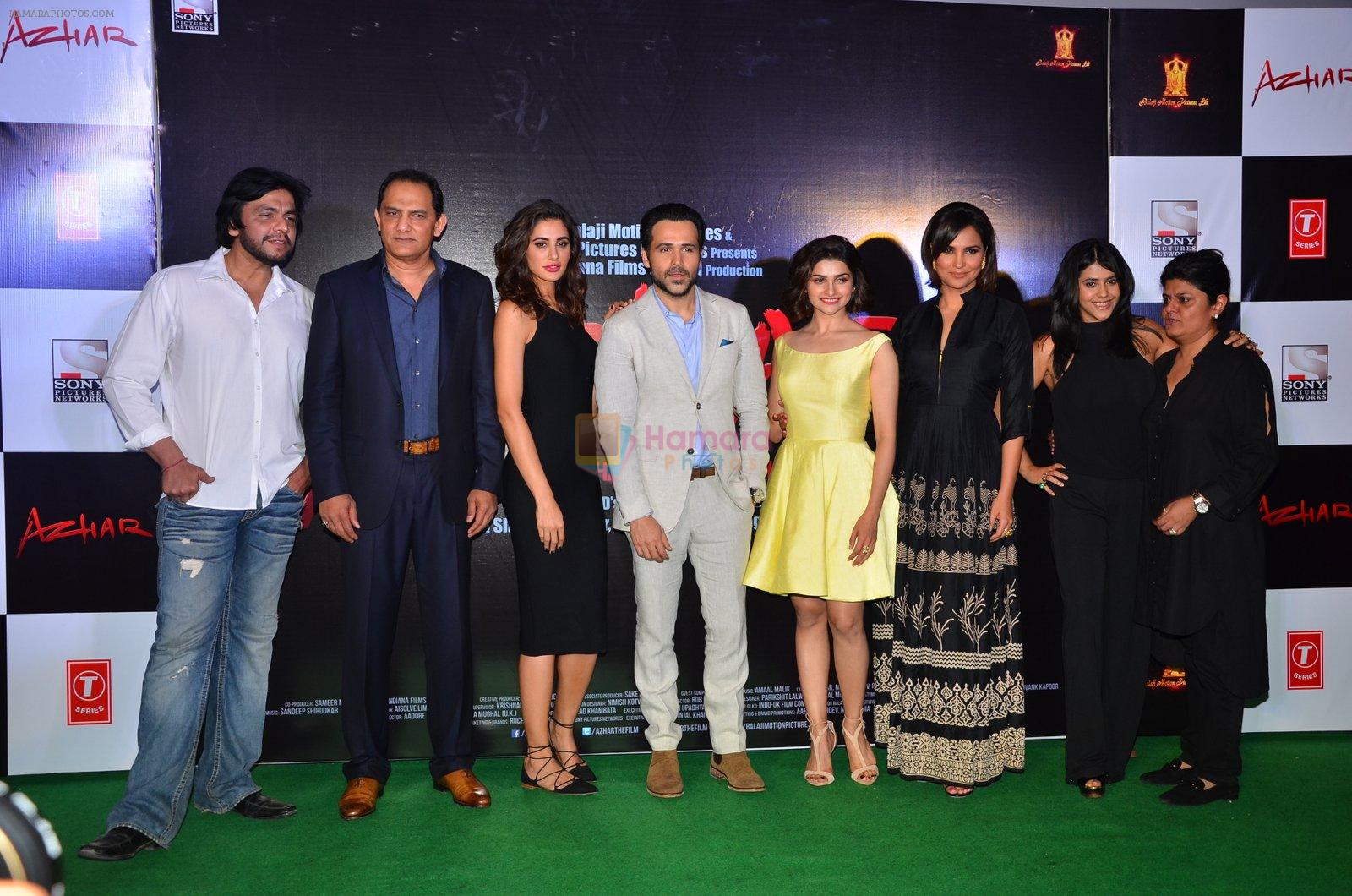 Tony D'souza, Mohammad Azharuddin, Nargis Fakhri, Emraan Hashmi, Prachi Desai, Lara Dutta, Ekta Kapoor, Sneha Rajani at Trailer launch of Azhar on 1st April 2016