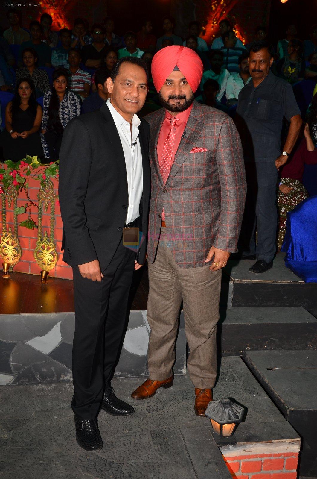 Mohammad Azharuddin, Navjot Singh Sidhu at the promotion of Azhar on location of The Kapil Sharma Show on 22nd April 2016