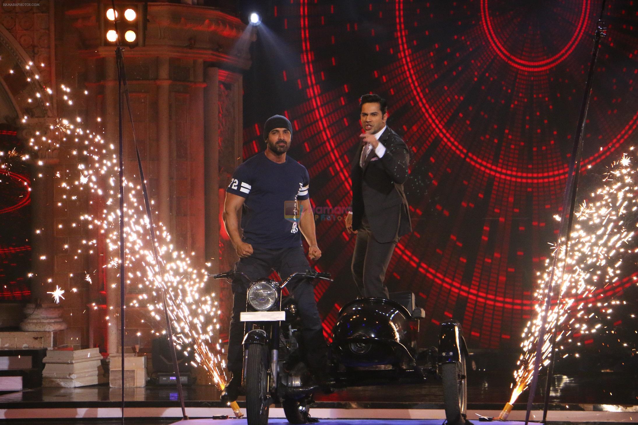 The Dishoom stars - John Abraham & Varun Dhawan on a bike on India's Got Talent Grand Finale