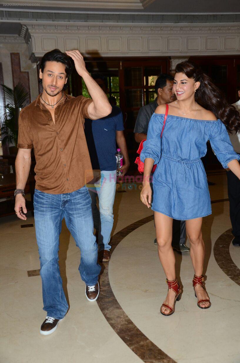 Tiger Shroff and Jacqueline Fernandez during the audio launch of Beat Pe Booty song from film A Flying Jatt at the Radio City Studios in Mumbai, India on August 3, 3016