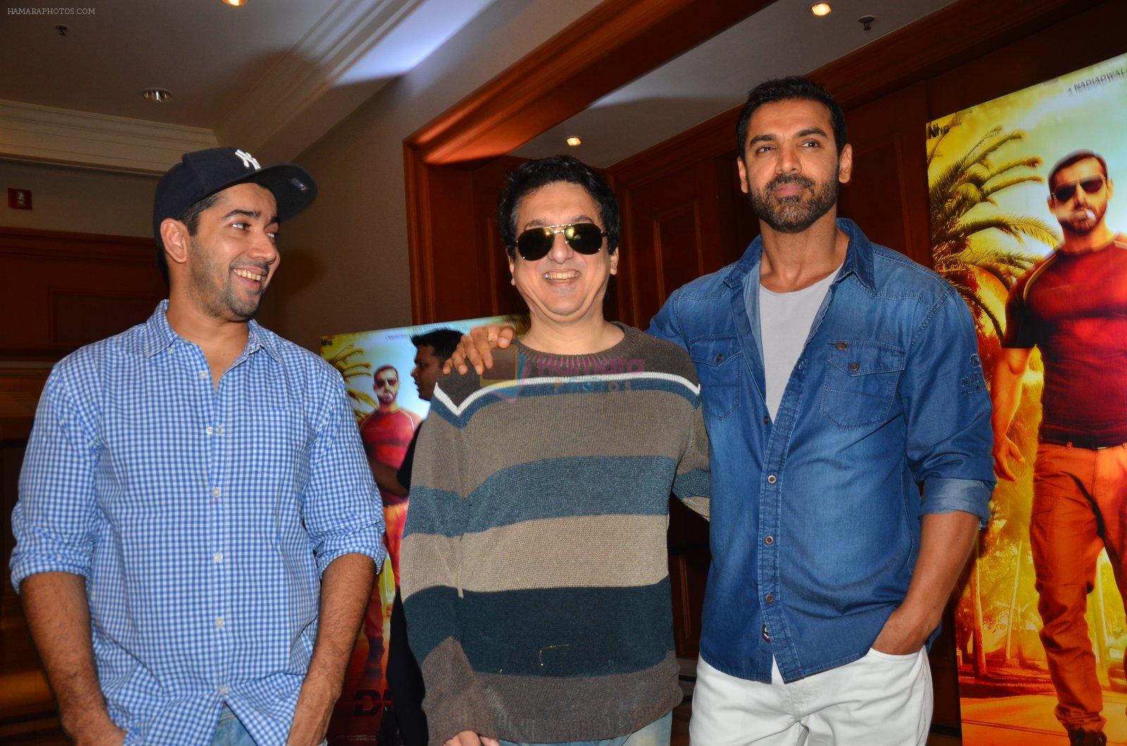 John Abraham, Sajid Nadiadwala, Rohit Dhawan at Dishoom Movie Press Meet on 3rd August 2016
