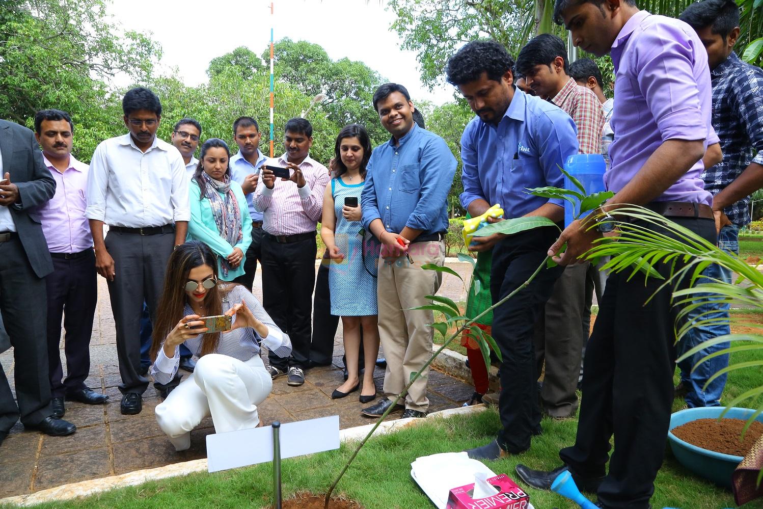 Deepika Padukone, brand ambassador of India�s no.1 sugar free chewing gum Orbit  takes a photo of the mango tree sapling she planted at the Wrigley India factory, the �Home of Orbit� in Bangalore on August 5, 20