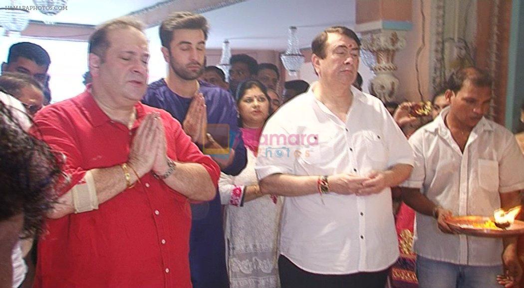 Ranbir Kapoor, Rajiv Kapoor, Randhir Kapoor at RK Ganpati celebration on 5th Sept 2016
