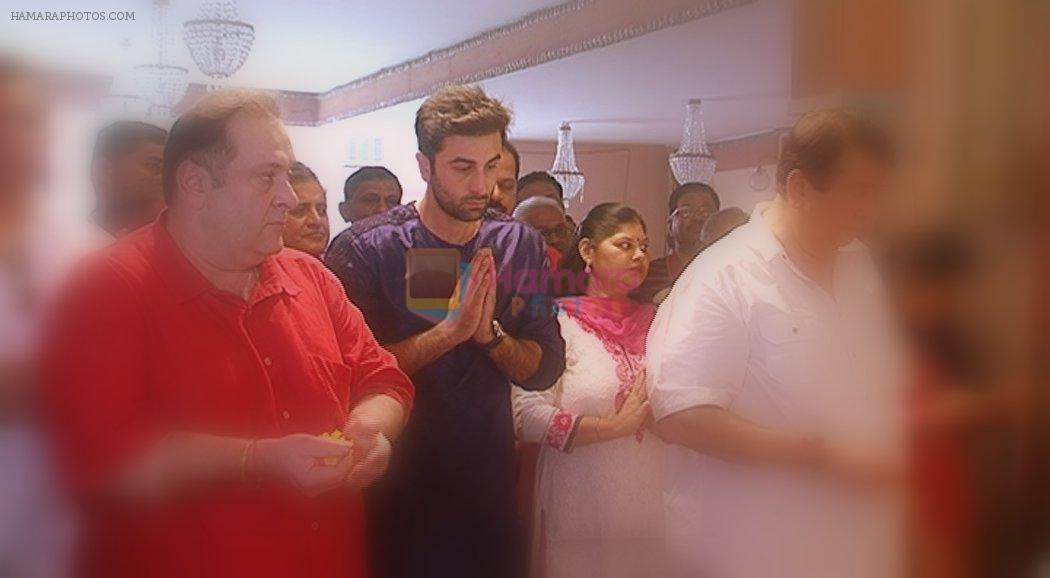 Ranbir Kapoor, Rajiv Kapoor, Randhir Kapoor at RK Ganpati celebration on 5th Sept 2016