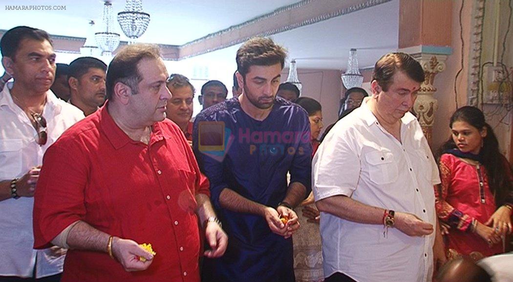 Ranbir Kapoor, Rajiv Kapoor, Randhir Kapoor at RK Ganpati celebration on 5th Sept 2016