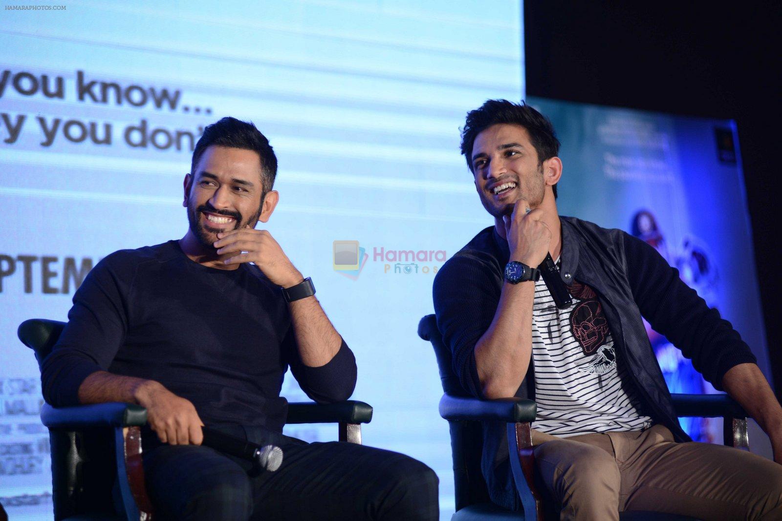 Mahendra Singh Dhoni, Sushant Singh Rajput at MS Dhoni press meet in Delhi on 27th Sept 2016