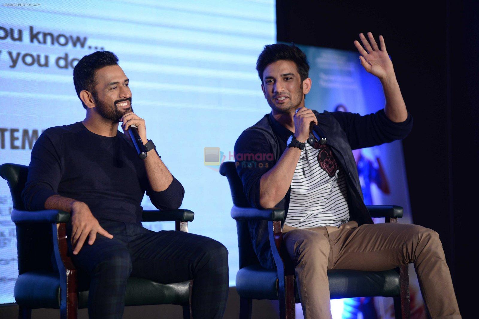 Mahendra Singh Dhoni, Sushant Singh Rajput at MS Dhoni press meet in Delhi on 27th Sept 2016